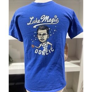 Luka Doncic Homage NBA Blue T Shirt SZ Small Basketball Front Graphic